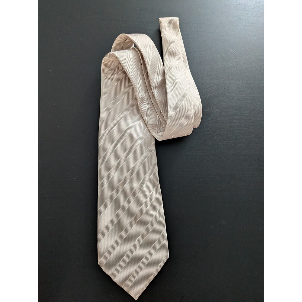 Henry‎ Jacobson Tie Necktie Hand Made Silk Beige Cream Striped